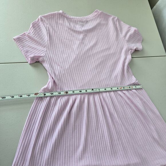 Lily Rose Short Sleeve Ruffle Dress Women's M Pink Textured Fit and Flare - Picture 11 of 14
